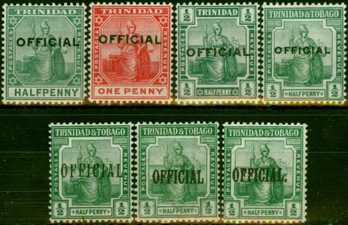 Old Postage Stamp Trinidad & Tobago 1909-16 Official Set of 7 SG08-014 Fine LMM