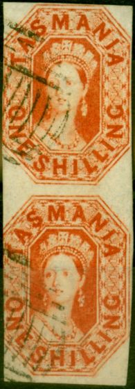 Collectible Postage Stamp from Tasmania 1858 1s Vermilion SG41 Good Used Pair