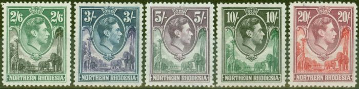 Collectible Postage Stamp from Northern Rhodesia 1938 set of 5 Top Values SG41-45 Fine MNH