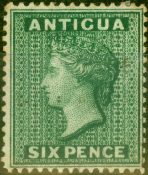 Old Postage Stamp from Antigua 1876 6d Blue-Green SG18 Fine Mtd Mint