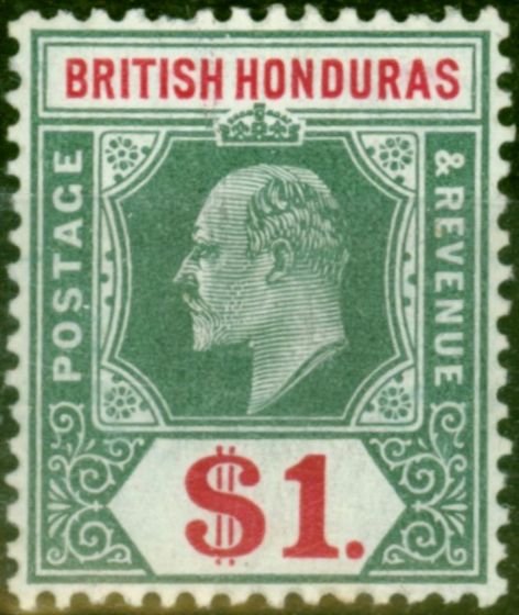 Collectible Postage Stamp British Honduras 1907 $1 Grey-Green & Carmine SG91 Fine LMM