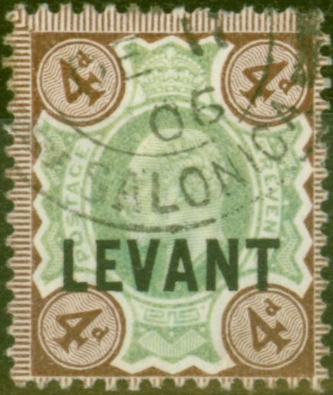 Valuable Postage Stamp from British Levant 1905 4d Green & Chocolate-Brown SGL7a Fine Used