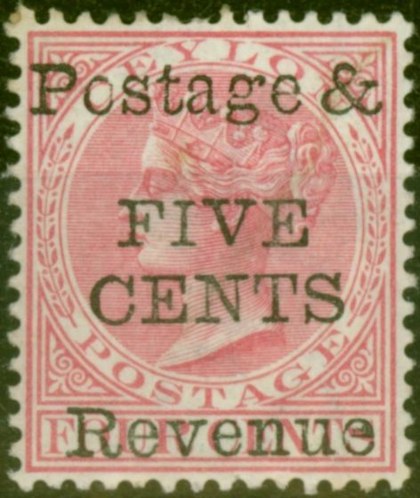 Old Postage Stamp from Ceylon 1885 5c on 4c Rose SG178 Fine LMM