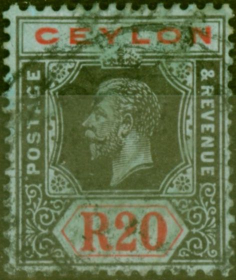 Rare Postage Stamp from Ceylon 1912 20R Black & Red-Blue SG319 Fine Used