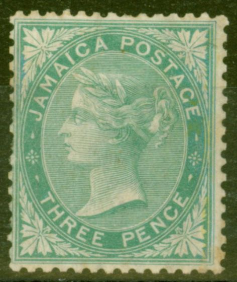 Old Postage Stamp from Jamaica 1870 3d Green SG10 Ave Mtd Mint