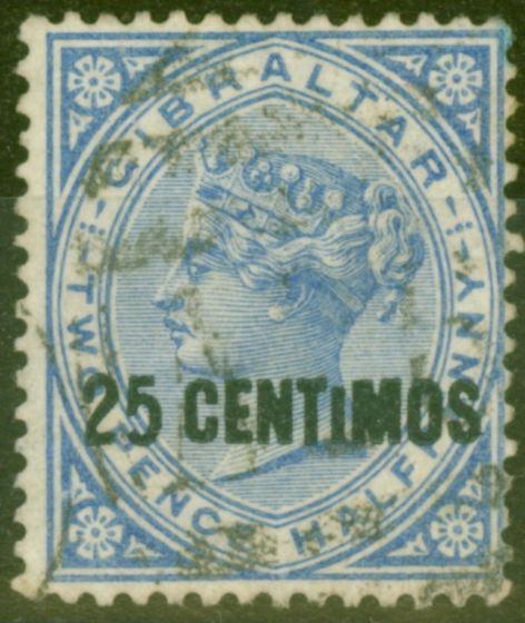 Old Postage Stamp from Gibraltar 1889 25c on 2 1/2d Brt Blue SG18ab Small I Fine Used