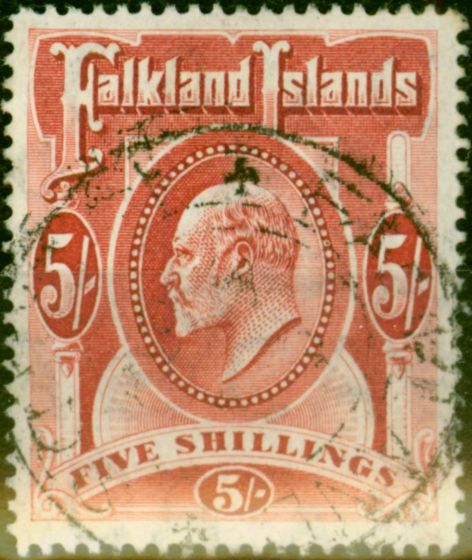 Old Postage Stamp from Falkland Islands 1904 5s Red SG50 V.F.U