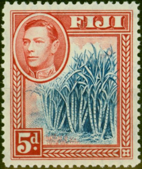 Old Postage Stamp Fiji 1938 5d Blue & Scarlet SG258 Fine VLMM