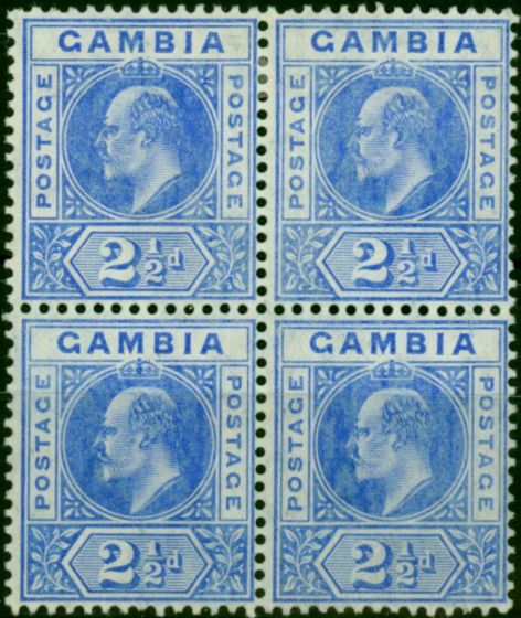 Rare Postage Stamp Gambia 1905 2 1/2d Bright Blue SG60 Fine LMM & MNH Block of 4