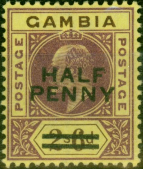 Old Postage Stamp Gambia 1906 1-2d on 2s6d Purple & Brown-Yellow SG69 Fine MM