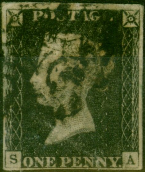 Rare Postage Stamp GB 1840 1d Penny Black SG2 Pl. 2  (S-A) Ave Used