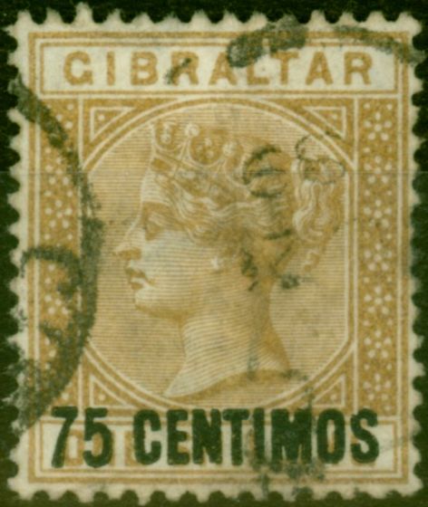Rare Postage Stamp from Gibraltar 1889 75c on 1s Bistre SG21 Fine Used
