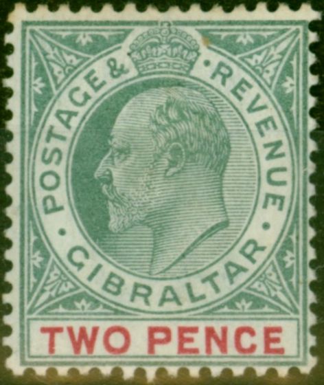Rare Postage Stamp Gibraltar 1903 2d Grey-Green & Carmine SG48 Fine LMM