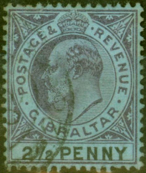 Valuable Postage Stamp from Gibraltar 1907 2 1/2d Purple & Blue-Blue SG59a Large 2 in 1/2 Fine Used