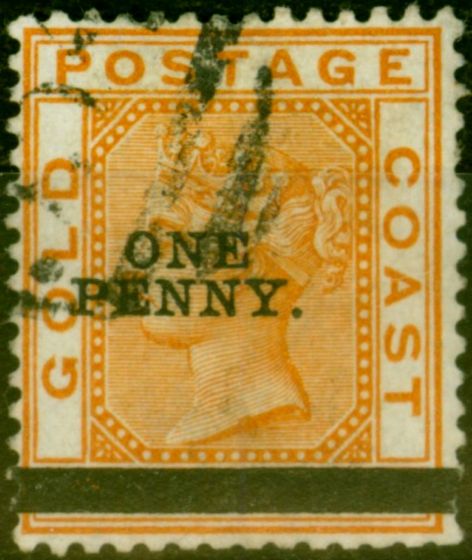 Rare Postage Stamp from Gold Coast 1889 1d on 6d Orange SG20 Fine Used