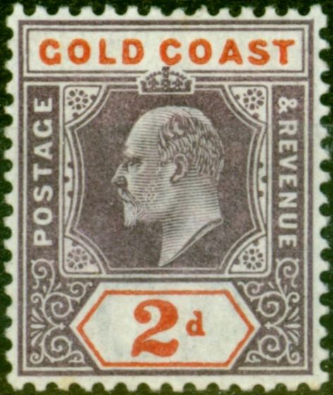 Rare Postage Stamp from Gold Coast 1902 2d Dull Purple & Orange-Red SG40 Fine Lightly Mtd Mint