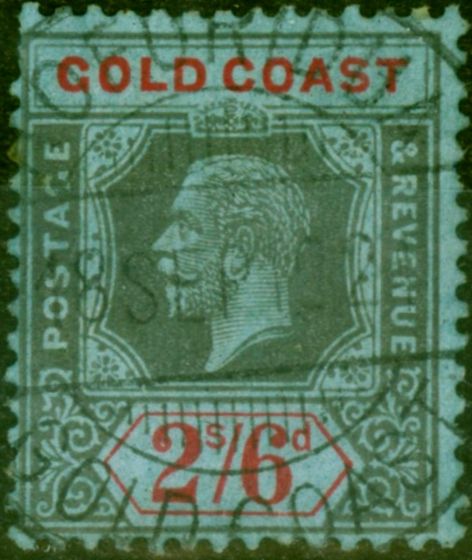 Old Postage Stamp Gold Coast 1921 2s6d Black & Red-Blue SG81a Die II V.F.U