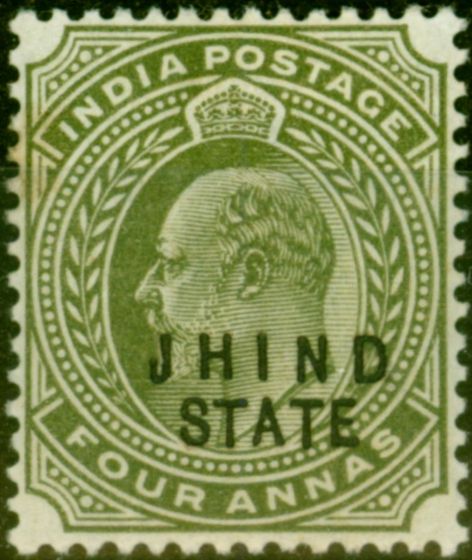 Old Postage Stamp from Jind 1903 4a Olive SG49 Fine Mtd Mint
