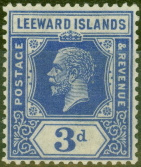 Valuable Postage Stamp from Leeward Islands 1925 3d Dp Ultramarine SG68a Fine Very Lightly Mtd Mint