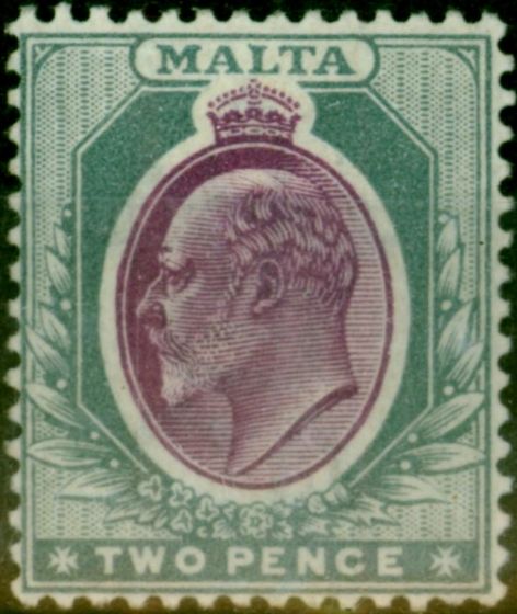 Rare Postage Stamp Malta 1903 2d Purple & Grey SG40 Fine MM
