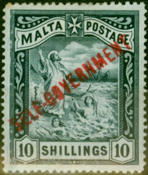 Old Postage Stamp Malta 1922 10s Blue-Black SG105 Fine MM