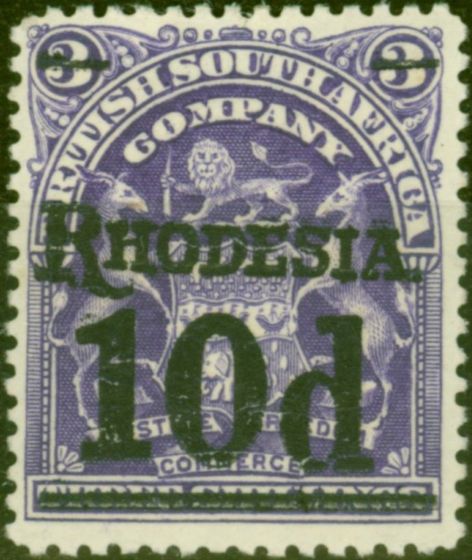 Collectible Postage Stamp Rhodesia 1909 10d on 3s Deep Violet SG117 Fine MM
