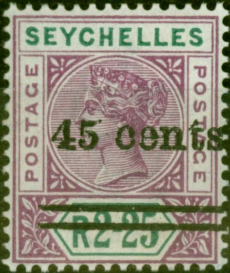 Collectible Postage Stamp from Seychelles 1902 45c on 2R25 Brt Mauve & Green SG45 Fine Lightly Mtd Mint