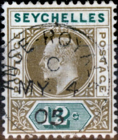 Rare Postage Stamp from Seychelles 1903 12c Olive-Sepia & Dull Green SG49 ANSE ROYALE CDS