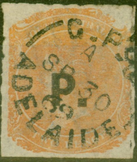 Collectible Postage Stamp from South Australia 1868 2d Pale Orange-Red SG153Var Wmk Reversed P. Police Fine Used