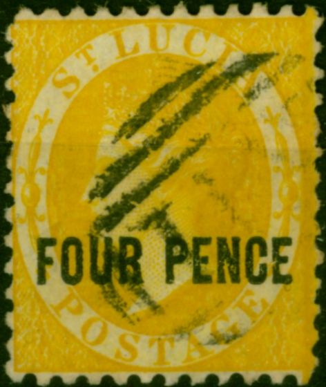 Valuable Postage Stamp St Lucia 1882 4d Yellow SG30 P.12 Fine Used (3)