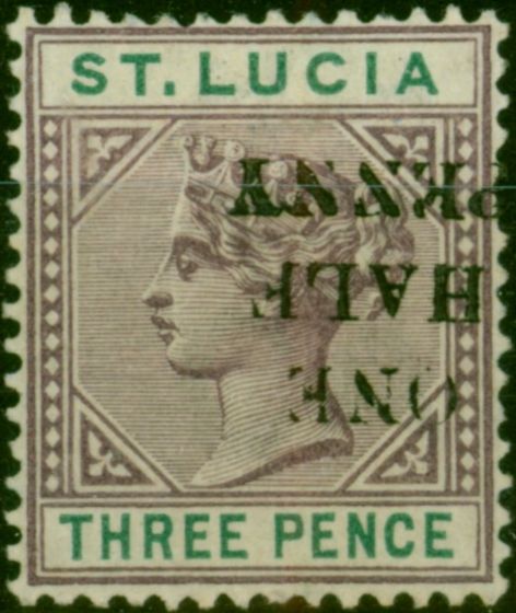 Valuable Postage Stamp St Lucia 1891 1/2d on 3d Dull Mauve & Green SG56b Surch Inverted Fine MM Rare Holcombe Cert