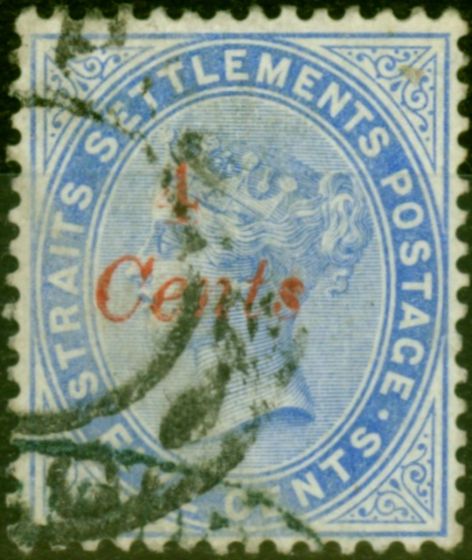 Valuable Postage Stamp from Straits Settlements 1884 4c on 5c Blue SG73 Fine Used