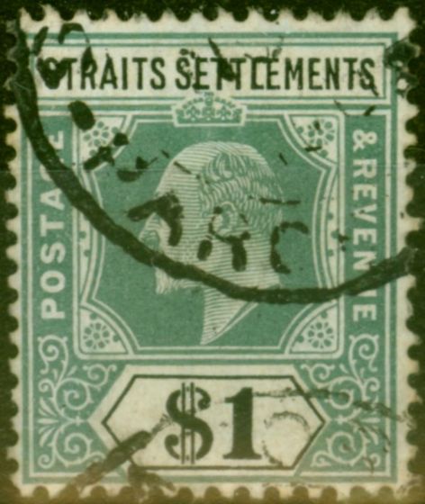 Valuable Postage Stamp Straits Settlements 1905 $1 Dull Green & Black SG136 Fine Used