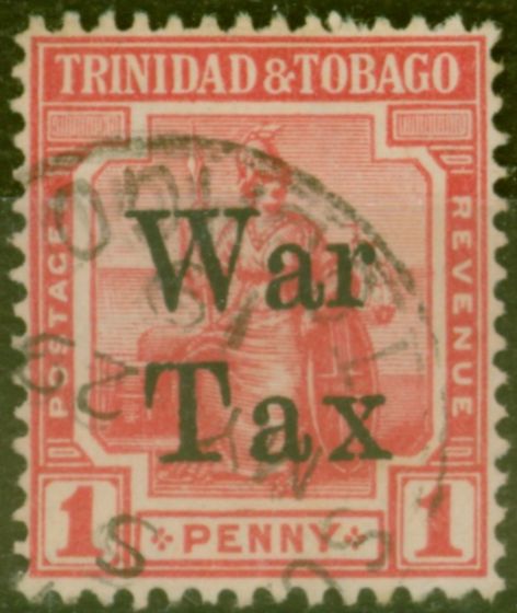 Rare Postage Stamp from Trinidad 1918 1d Scarlet SG189 `Taxed Spaced` Fine Used (9)