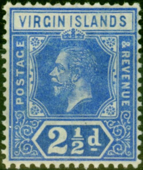 Rare Postage Stamp from Virgin Islands 1913 2 1/2d Bright Blue SG72 Fine Very Lightly Mtd Mint