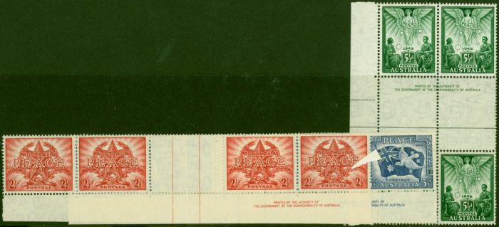 Australia 1946 Victory Set of 4 SG213-215 Fine MNH Imprint Strips of 4  & Block of 4 . King George VI (1936-1952) Mint Stamps