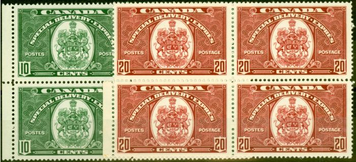Collectible Postage Stamp from Canada 1938-39 Special Delivery Set of 2 SGS9-S10 in Superb MNH Blocks of 4