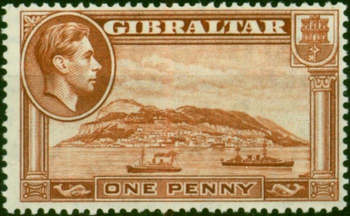 Gibraltar 1938 1d Yellow-Brown SG122 P.14 Fine MM  King George VI (1936-1952) Valuable Stamps