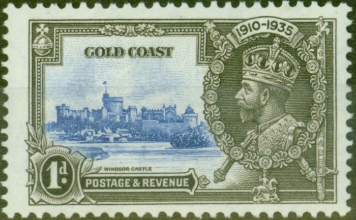 Valuable Postage Stamp from Gold Coast 1935 1d Ultramarine & Grey-Black SG113C Lighting Conductor Fine Mtd Mint
