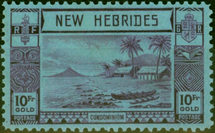 Valuable Postage Stamp from New Hebrides 1938 10F Violet-Blue SG63 Good MNH