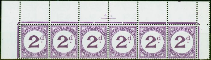 Valuable Postage Stamp from Basutoland 1952 2d Violet SGD2ae Serif on d in a V.F MNH Marginal Strip of 6