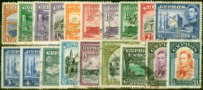 Valuable Postage Stamp from Cyprus 1938-51 Set of 19 SG151-163 Fine Used