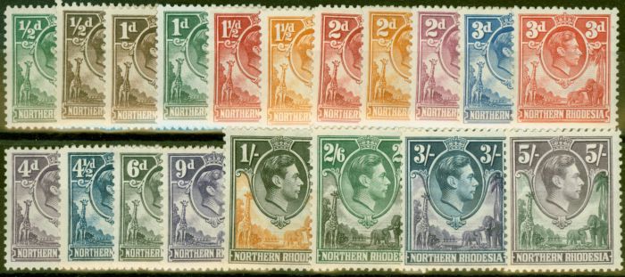 Rare Postage Stamp from Northern Rhodesia 1938-52 set of 19 to 5s SG25-43 Fine Mtd Mint