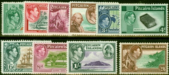 Old Postage Stamp from Pitcairn Islands 1940-41 Set of 10 SG1-8 Fine Mtd Mint