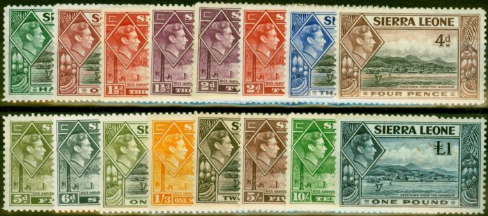 Collectible Postage Stamp Sierra Leone 1938-44 Set of 16 SG188-200 Good to Fine LMM