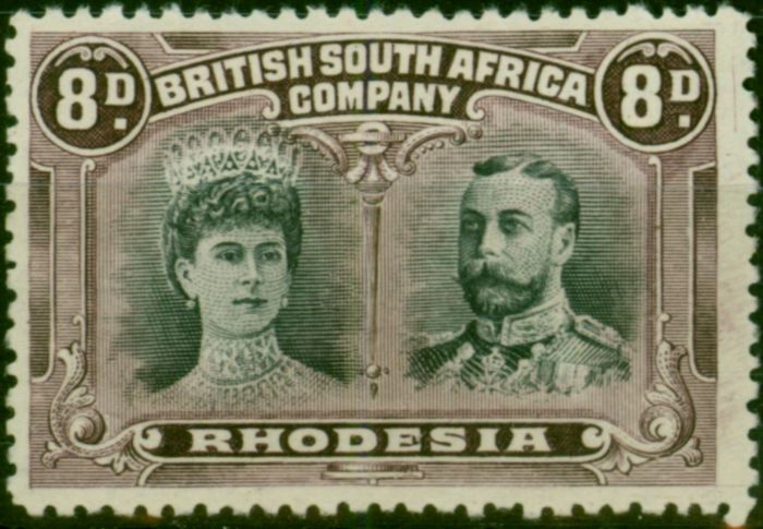 Rare Postage Stamp Rhodesia 1910 8d Black & Purple SG185 P.13.5 Fine & Fresh MM