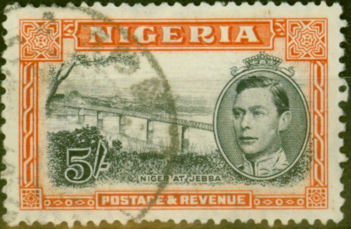 Valuable Postage Stamp from Nigeria 1938 5s Black & Orange SG59 P.13 x 11.5 Fine Used