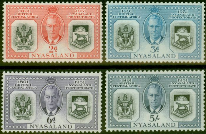 Old Postage Stamp from Nyasaland 1951 Set of 4 SG167-170 Fine Mtd Mint