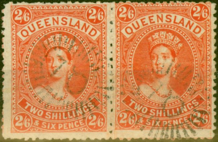 Collectible Postage Stamp from Queensland 1882 2s6d Vermilion SG153 Fine Used Pair