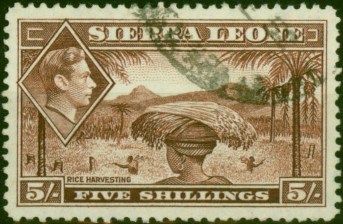 Rare Postage Stamp Sierra Leone 1938 5s Red-Brown SG198 Fine Used